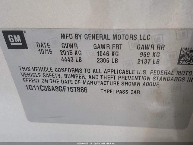 1G11C5SA8GF157886 Chevrolet Malibu Limited Lt