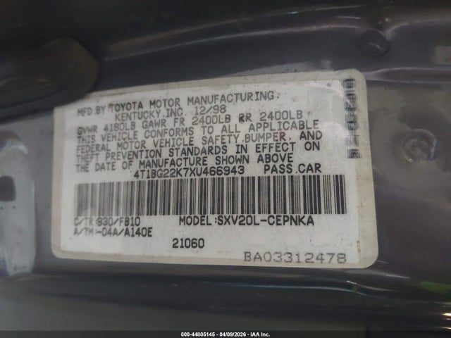 Продаж на аукціоні авто 1999 Toyota Camry Le, vin: 4T1BG22K7XU466943, номер лоту: 44805145