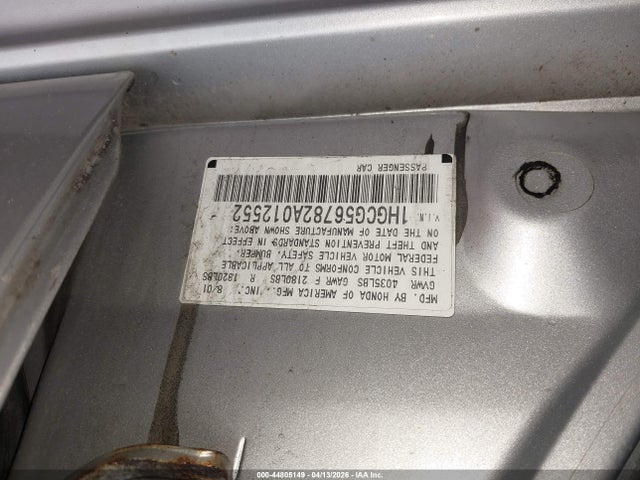 44805149 :رقم المزاد ، 1HGCG56782A012552 vin ، 2002 Honda Accord 2.3 Se مزاد بيع