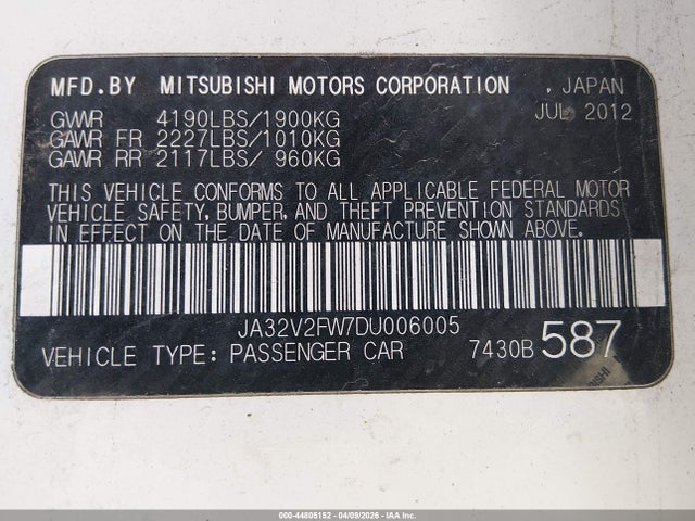 Продаж на аукціоні авто 2013 Mitsubishi Lancer Se, vin: JA32V2FW7DU006005, номер лоту: 44805152