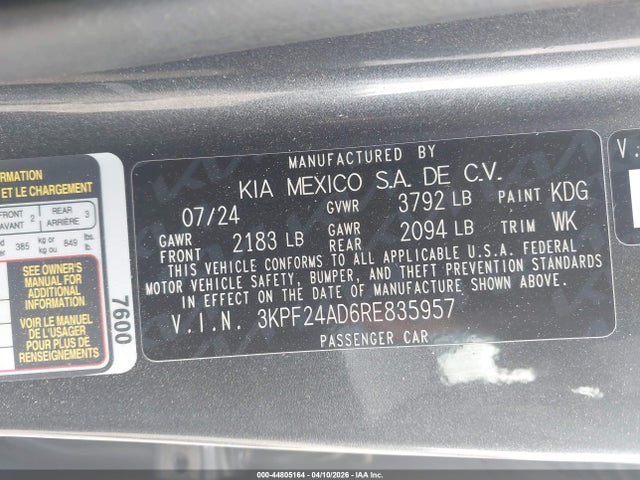 KIA FORTE LX 2024 3KPF24AD6RE835957 Image 9