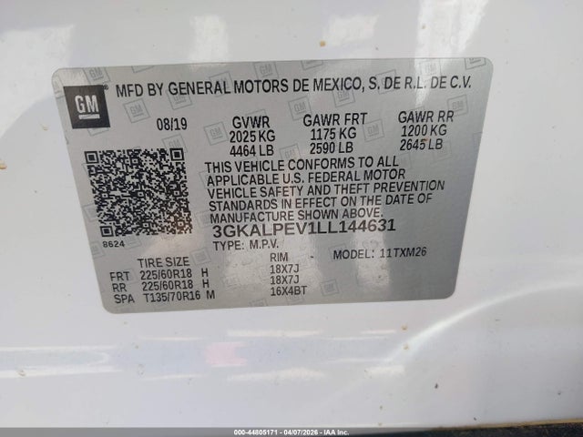 Aukcja sprzedaży 2020 Gmc Terrain Fwd Slt, vin: 3GKALPEV1LL144631, numer aukcji: 44805171