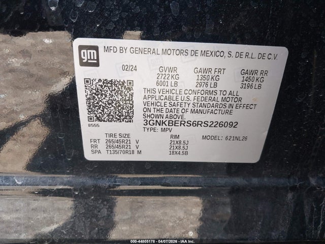 2024 Chevrolet Blazer Fwd Rs მანქანა იყიდება აუქციონზე, vin: 3GNKBERS6RS226092, აუქციონის ნომერი: 44805178
