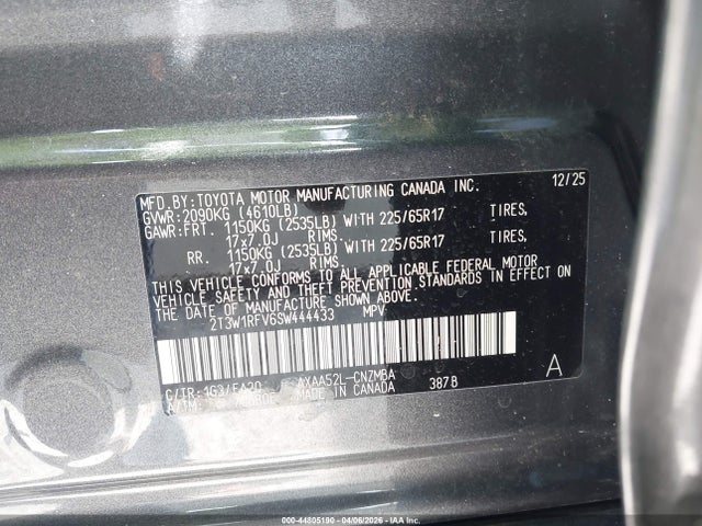 Продаж на аукціоні авто 2025 Toyota Rav4 Xle, vin: 2T3W1RFV6SW444433, номер лоту: 44805190