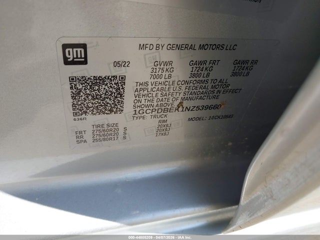 1GCPDBEK1NZ539660 Chevrolet Silverado 1500 4wd Short Bed Custom