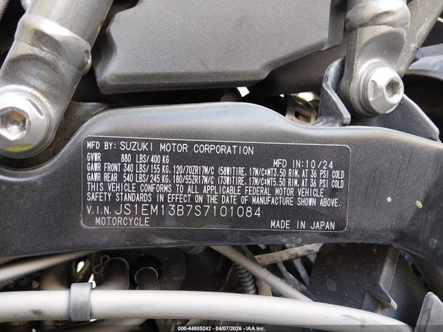 2025 Suzuki Gsx800 F მანქანა იყიდება აუქციონზე, vin: JS1EM13B7S7101084, აუქციონის ნომერი: 44805242