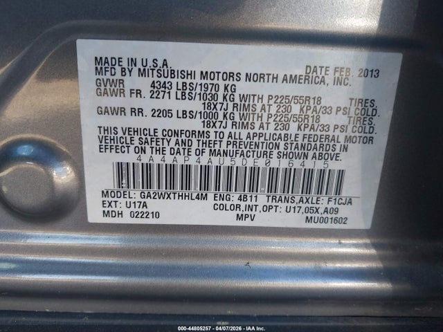 Продажа на аукционе авто 2013 Mitsubishi Outlander Sport Se, vin: 4A4AP4AU5DE016415, номер лота: 44805257