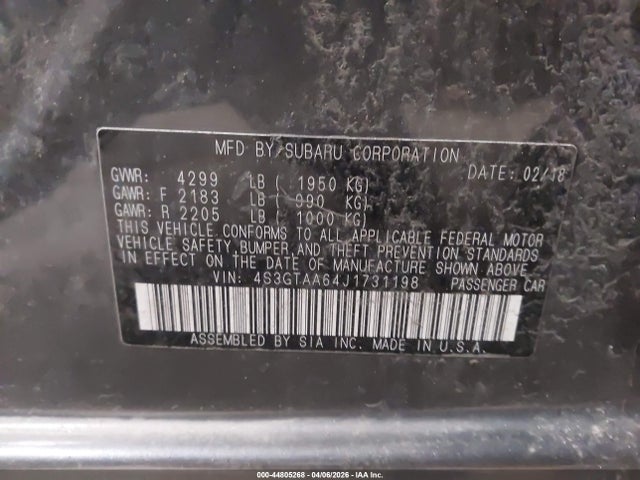 Aukcja sprzedaży 2018 Subaru Impreza 2.0i, vin: 4S3GTAA64J1731198, numer aukcji: 44805268