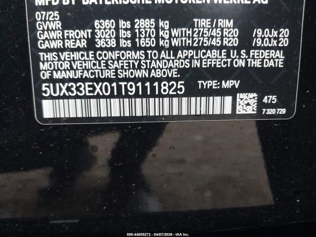 2026 Bmw X6 Xdrive40i მანქანა იყიდება აუქციონზე, vin: 5UX33EX01T9111825, აუქციონის ნომერი: 44805272