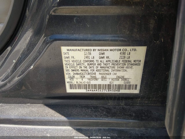 Aukcja sprzedaży 2007 Nissan Maxima 3.5 Se, vin: 1N4BA41E27C845048, numer aukcji: 44805288