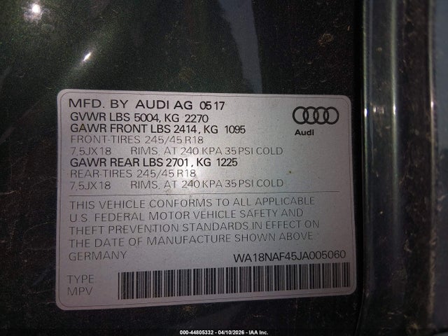 Продаж на аукціоні авто 2018 Audi A4 Allroad 2.0t Premium, vin: WA18NAF45JA005060, номер лоту: 44805332