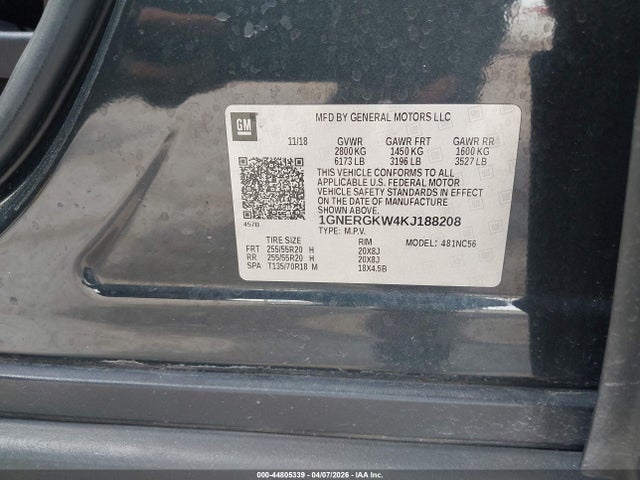 Aukcja sprzedaży 2019 Chevrolet Traverse 1lt, vin: 1GNERGKW4KJ188208, numer aukcji: 44805339