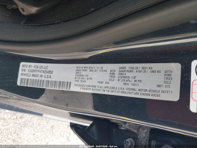 Продаж на аукціоні авто 2026 Ram 1500, vin: 1C6SRFFP4TN254850, номер лоту: 44805348