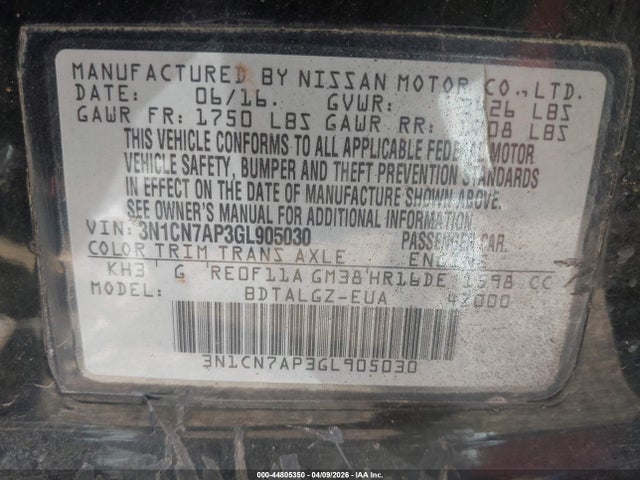 Nissan Versa 1.6 Sl 2016 3N1CN7AP3GL905030 Image 9