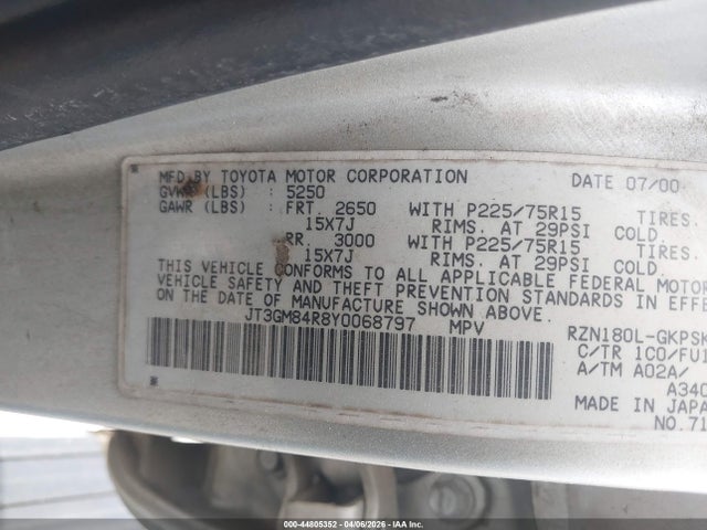 2000 TOYOTA 4RUNNER JT3GM84R8Y0068797 Photo 8