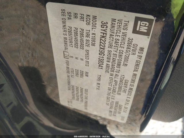 44805355 :رقم المزاد ، 3GYFK222X9G138341 vin ، 2009 Cadillac Escalade Ext Standard مزاد بيع
