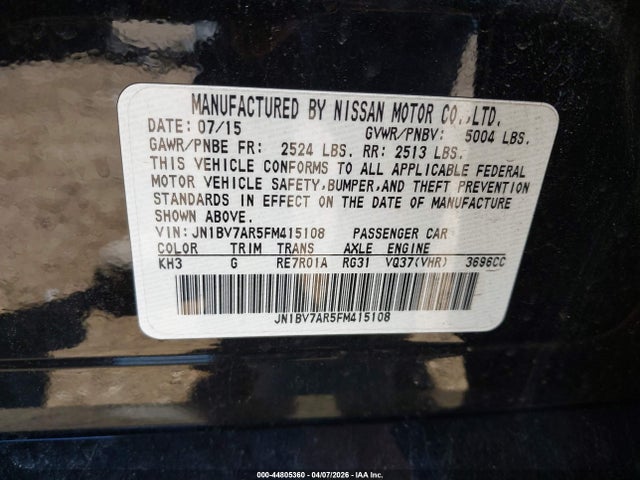 Продажа на аукционе авто 2015 Infiniti Q50, vin: JN1BV7AR5FM415108, номер лота: 44805360