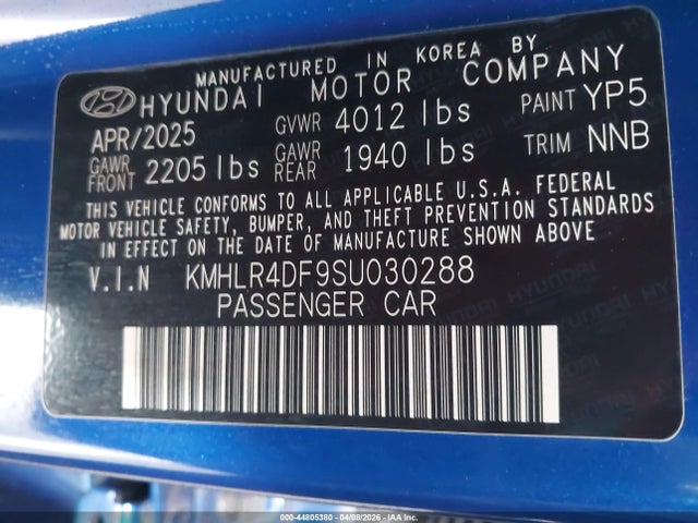 Продажа на аукционе авто 2025 Hyundai Elantra N Line, vin: KMHLR4DF9SU030288, номер лота: 44805380