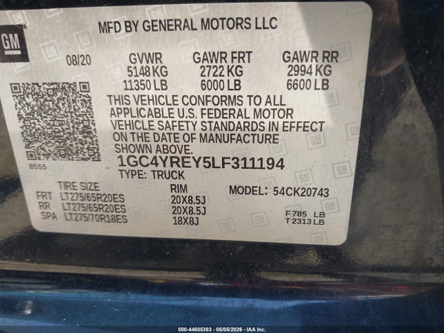 1GC4YREY5LF311194 Chevrolet Silverado 2500hd 4wd Standard Bed High Country
