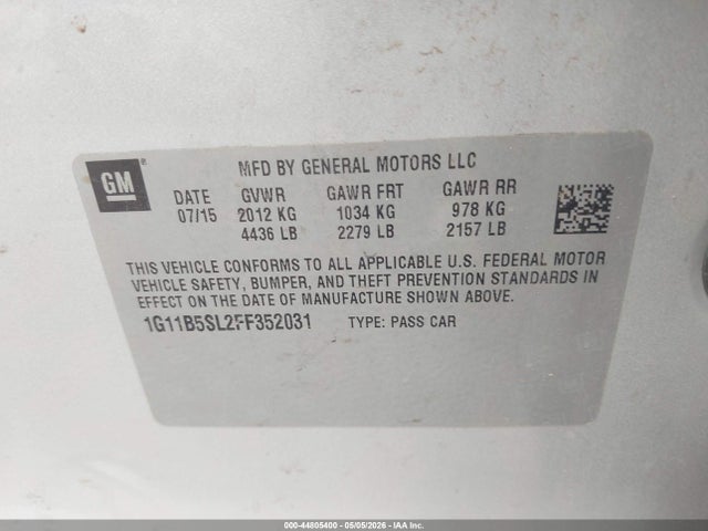 Продажа на аукционе авто 2015 Chevrolet Malibu Ls, vin: 1G11B5SL2FF352031, номер лота: 44805400