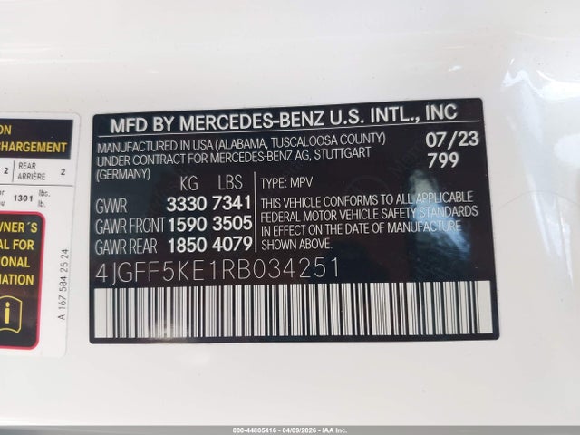 44805416 :رقم المزاد ، 4JGFF5KE1RB034251 vin ، 2024 Mercedes-benz Gls 450 4matic مزاد بيع