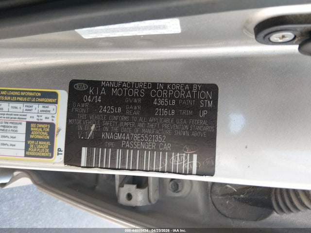 Aukcja sprzedaży 2014 Kia Optima Lx, vin: KNAGM4A78E5521352, numer aukcji: 44805424