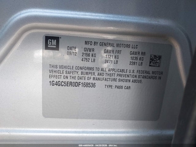 Aukcja sprzedaży 2013 Buick Lacrosse Leather Group, vin: 1G4GC5ER0DF168536, numer aukcji: 44805439