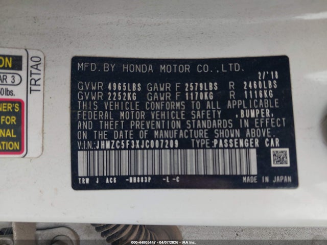JHMZC5F3XJC007209 Honda Clarity Plug-in Hybrid Touring