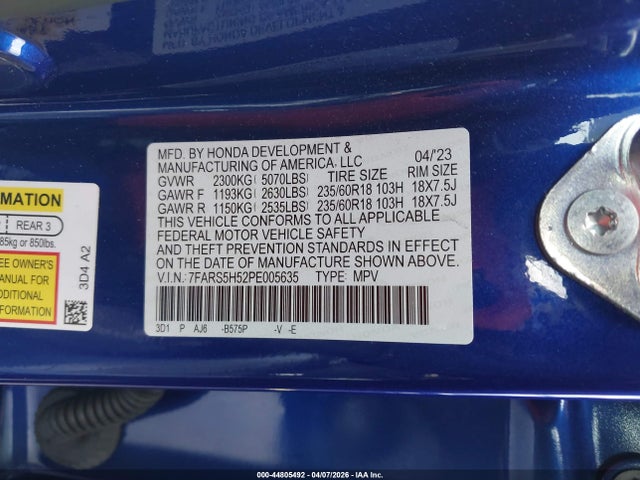 44805492 :رقم المزاد ، 7FARS5H52PE005635 vin ، 2023 Honda Cr-v Hybrid Sport مزاد بيع