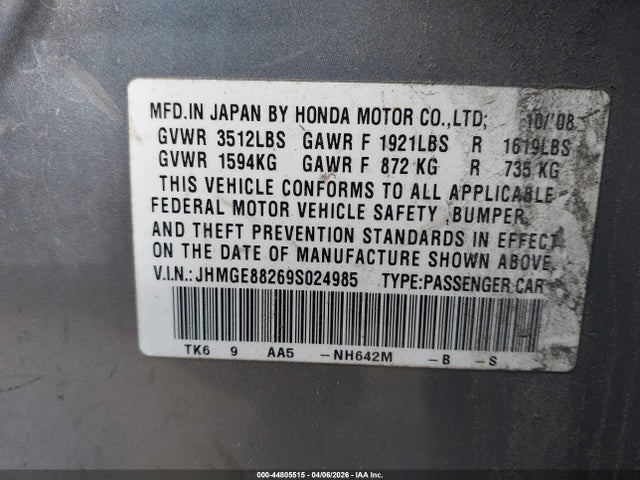 2009 HONDA FIT JHMGE88269S024985 Photo 8