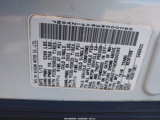 JN8AZ1FY9EW300268 Nissan MURANO CROSSCABRIOLET
