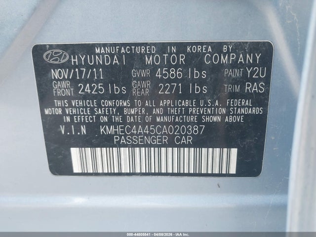 Продаж на аукціоні авто 2012 Hyundai Sonata Hybrid, vin: KMHEC4A45CA020387, номер лоту: 44805541