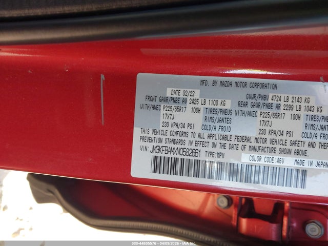 Aukcja sprzedaży 2022 Mazda Cx-5 2.5 S, vin: JM3KFBAMXN0582661, numer aukcji: 44805576