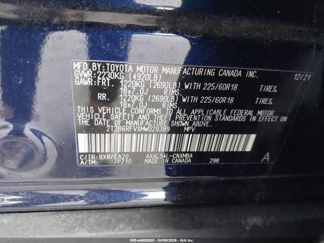 44805585 :رقم المزاد ، 2T3B6RFVXMW029389 vin ، 2021 Toyota Rav4 Hybrid Xle Premium مزاد بيع