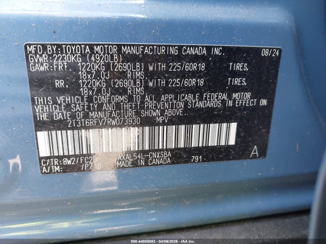 2024 Toyota Rav4 Hybrid Se მანქანა იყიდება აუქციონზე, vin: 2T3T6RFV7RW073930, აუქციონის ნომერი: 44805593