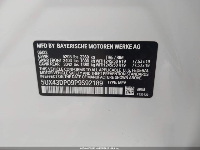 BMW X3 Sdrive30i 2023 5UX43DP09P9S92189 Image 9