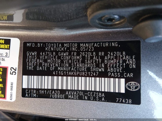 4T1G11AK6PU821247 Toyota CAMRY SE