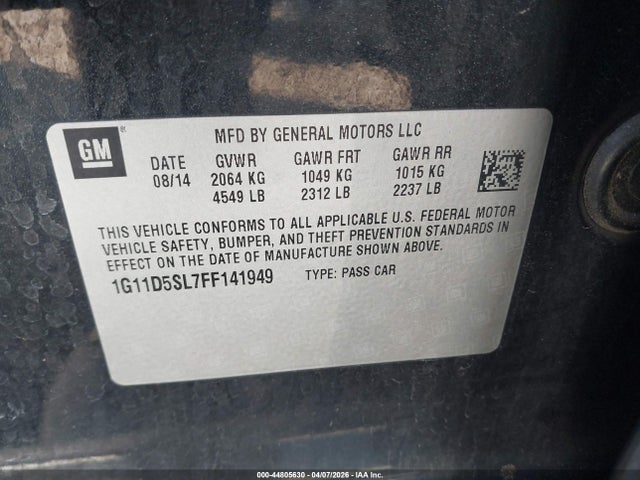 Aukcja sprzedaży 2015 Chevrolet Malibu 2lt, vin: 1G11D5SL7FF141949, numer aukcji: 44805630