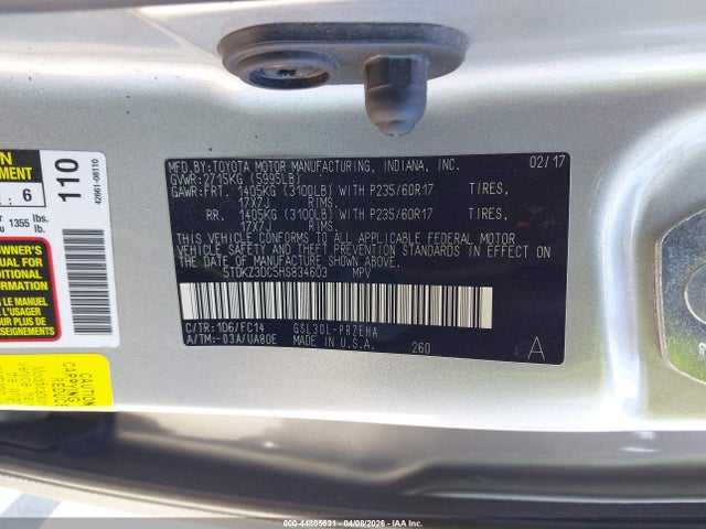 Продажа на аукционе авто 2017 Toyota Sienna Le 8 Passenger, vin: 5TDKZ3DC5HS834603, номер лота: 44805631