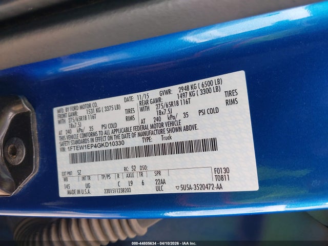 Продаж на аукціоні авто 2016 Ford F-150 Xlt, vin: 1FTEW1EP4GKD10330, номер лоту: 44805634