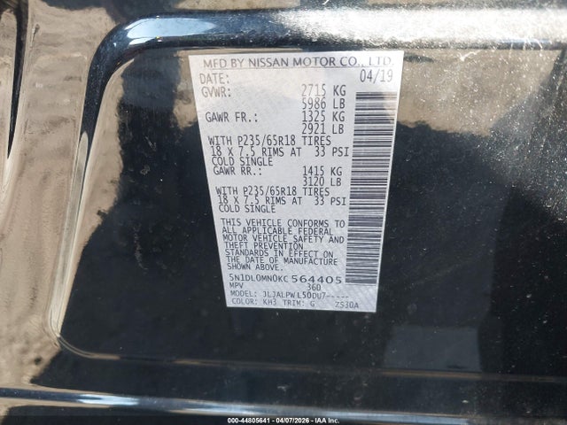 Продаж на аукціоні авто 2019 Infiniti Qx60 Pure, vin: 5N1DL0MN0KC564405, номер лоту: 44805641