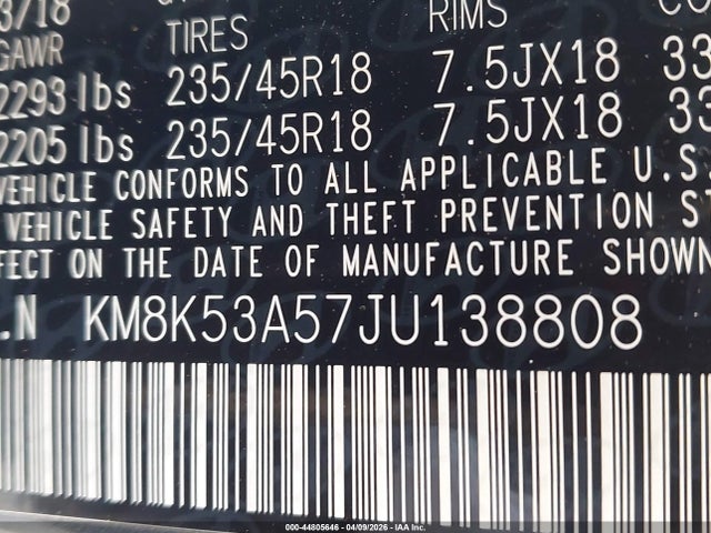 2018 HYUNDAI KONA KM8K53A57JU138808 Photo 8