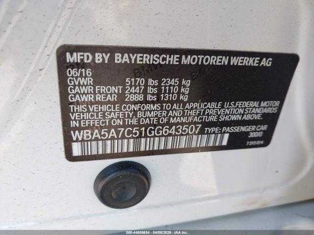 Продаж на аукціоні авто 2016 Bmw 528i Xdrive, vin: WBA5A7C51GG643507, номер лоту: 44805654