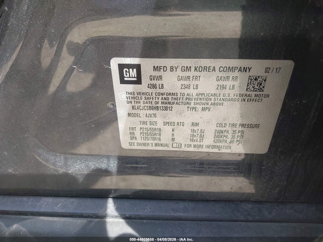 2017 Buick Encore Essence მანქანა იყიდება აუქციონზე, vin: KL4CJCSB6HB133012, აუქციონის ნომერი: 44805658