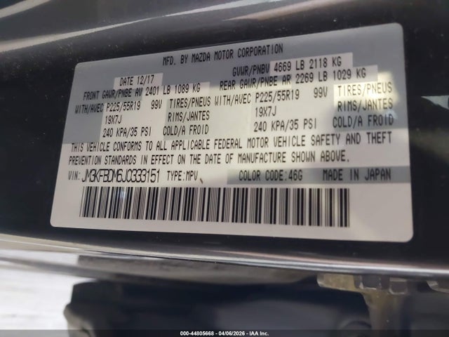 Aukcja sprzedaży 2018 Mazda Cx-5 Grand Touring, vin: JM3KFBDM6J0333151, numer aukcji: 44805668