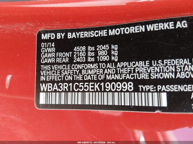 2014 Bmw 435i მანქანა იყიდება აუქციონზე, vin: WBA3R1C55EK190998, აუქციონის ნომერი: 44805713