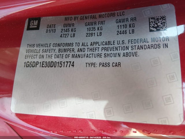 44805715 :رقم المزاد ، 1G6DP1E30D0151774 vin ، 2013 Cadillac Cts Premium مزاد بيع