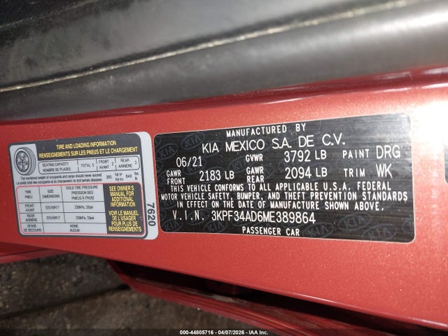 3KPF34AD6ME389864 KIA Forte Gt-line