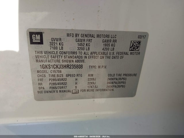 Aukcja sprzedaży 2017 Gmc Yukon Denali, vin: 1GKS1CKJ3HR235808, numer aukcji: 44805734