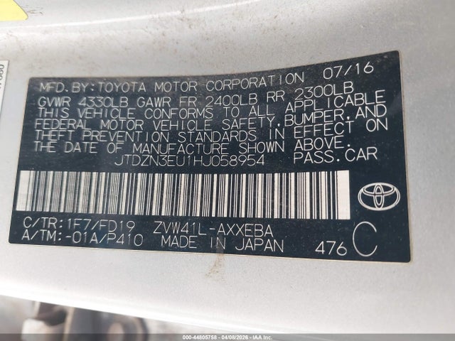 44805758 :رقم المزاد ، JTDZN3EU1HJ058954 vin ، 2017 Toyota Prius V Two مزاد بيع